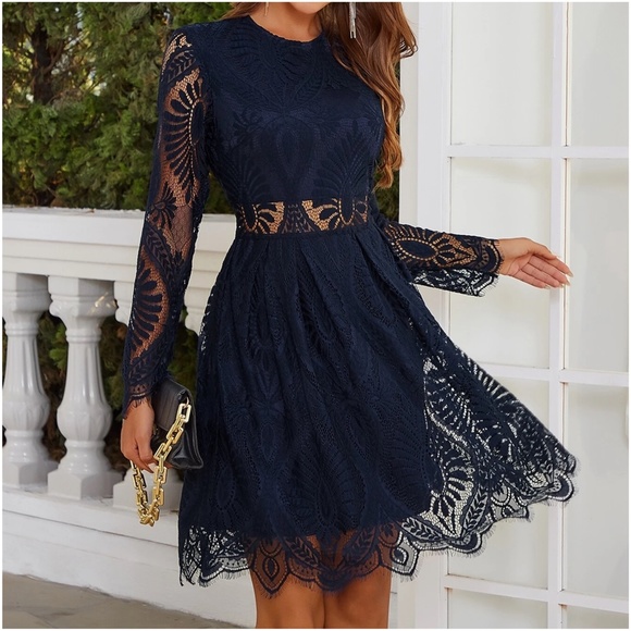 Luxe Floral Print Sheer lace Party Evening Dress - Picture 2 of 8